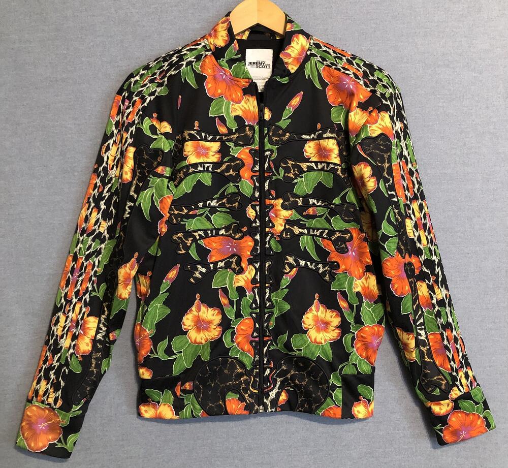 Adidas X Jeremy Scott Jacket Mens XS Floral Bones Leopard Trefoil Track Black